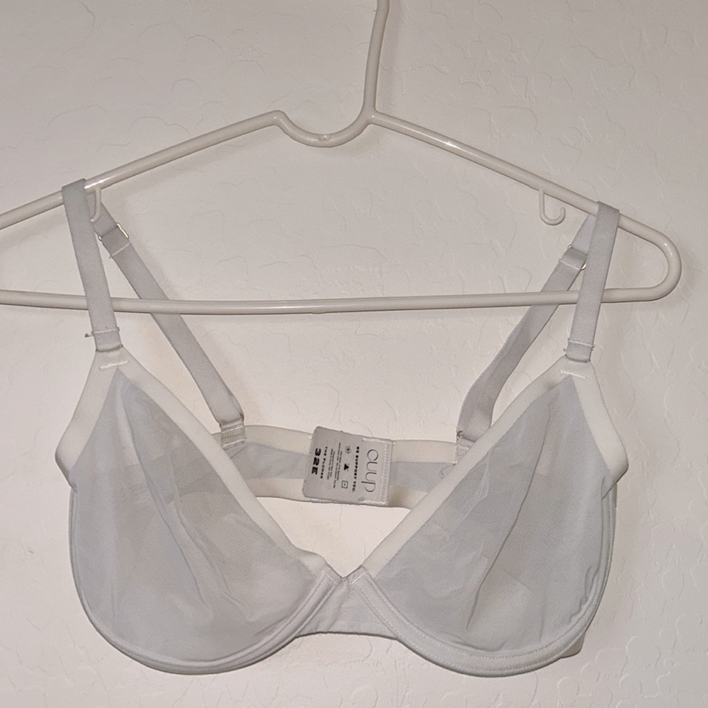 Cup 32E the plunge bra white sheer mesh